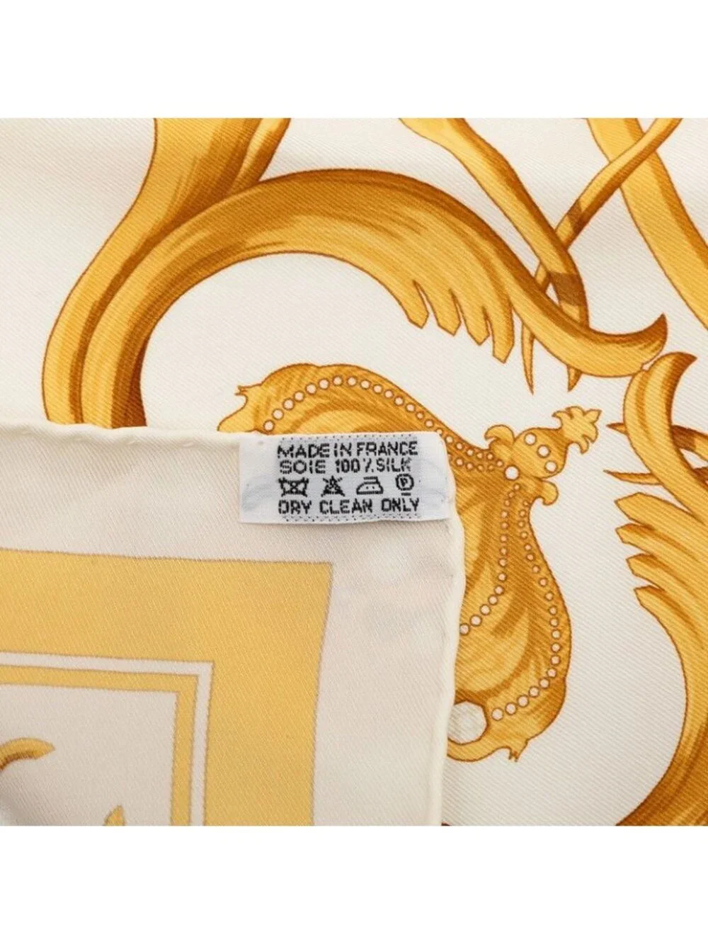 Hermes Carre 70 Couronnes Crown Scarf White Yellow Silk